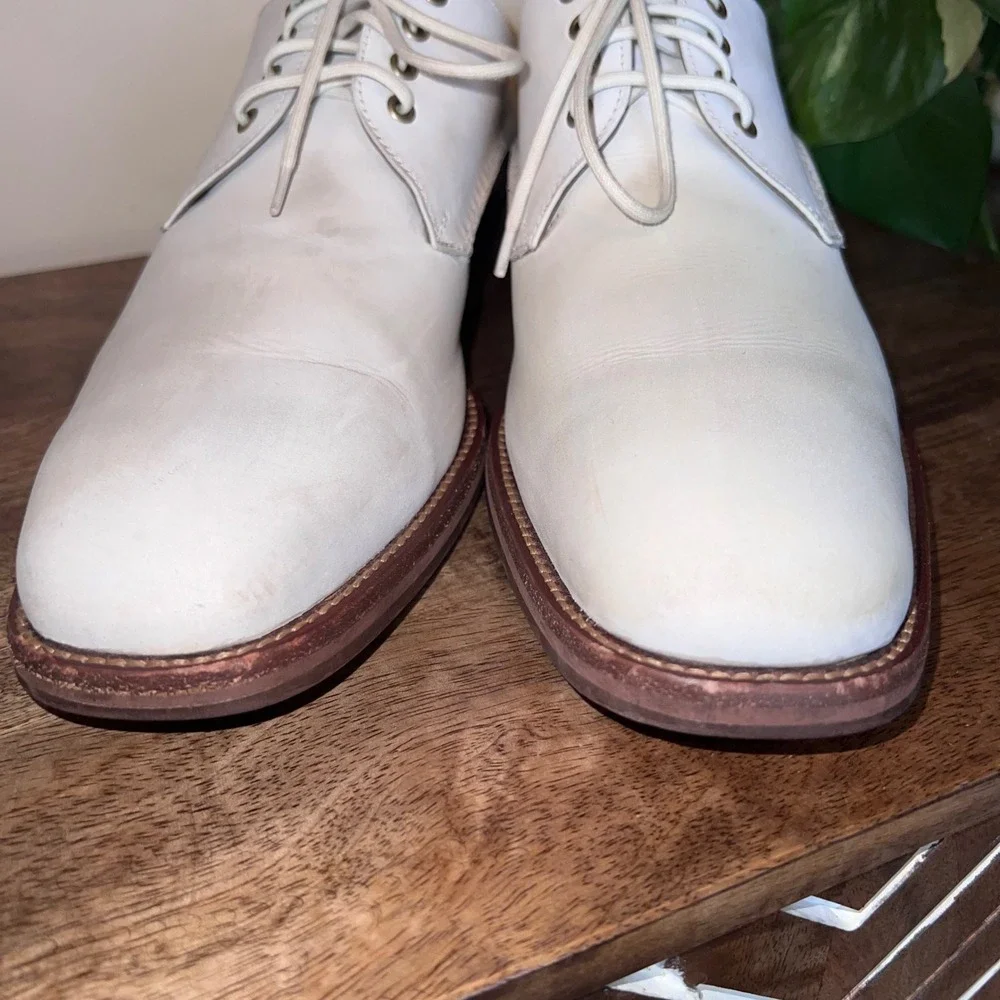 VTG‎ Cole Haan Mens 10.5 Oxfords Derby Shoes Beige Leather Square Toe Lace Up